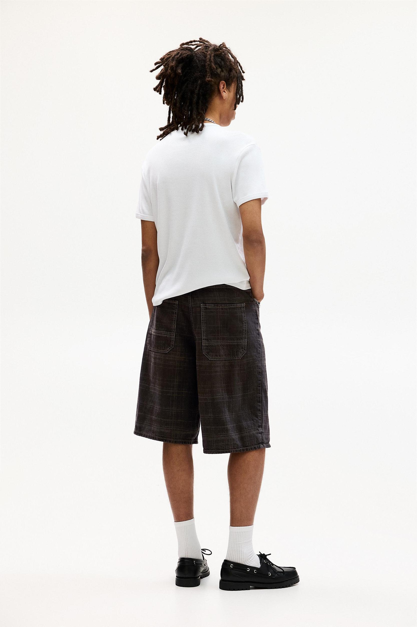 Checked skater denim Bermuda shorts Product Image