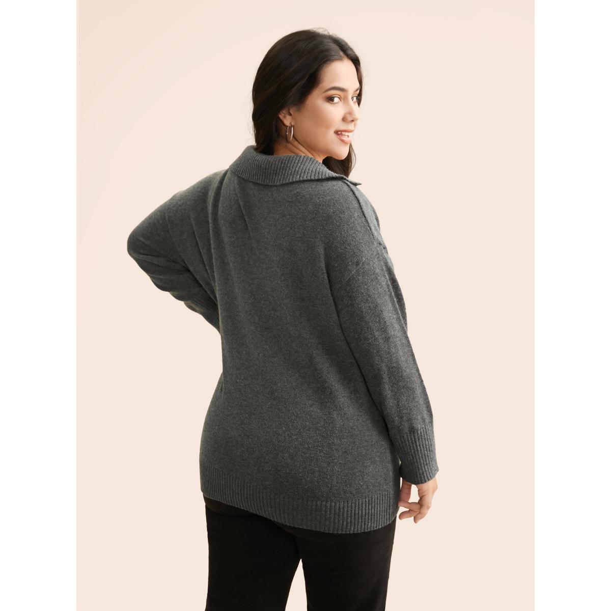 Plus Size Supersoft Essentials Lapel Collar Wool Pullover DimGray Women Casual Long Sleeve Lapel Collar Everyday Pullovers BloomChic 26/4X Product Image