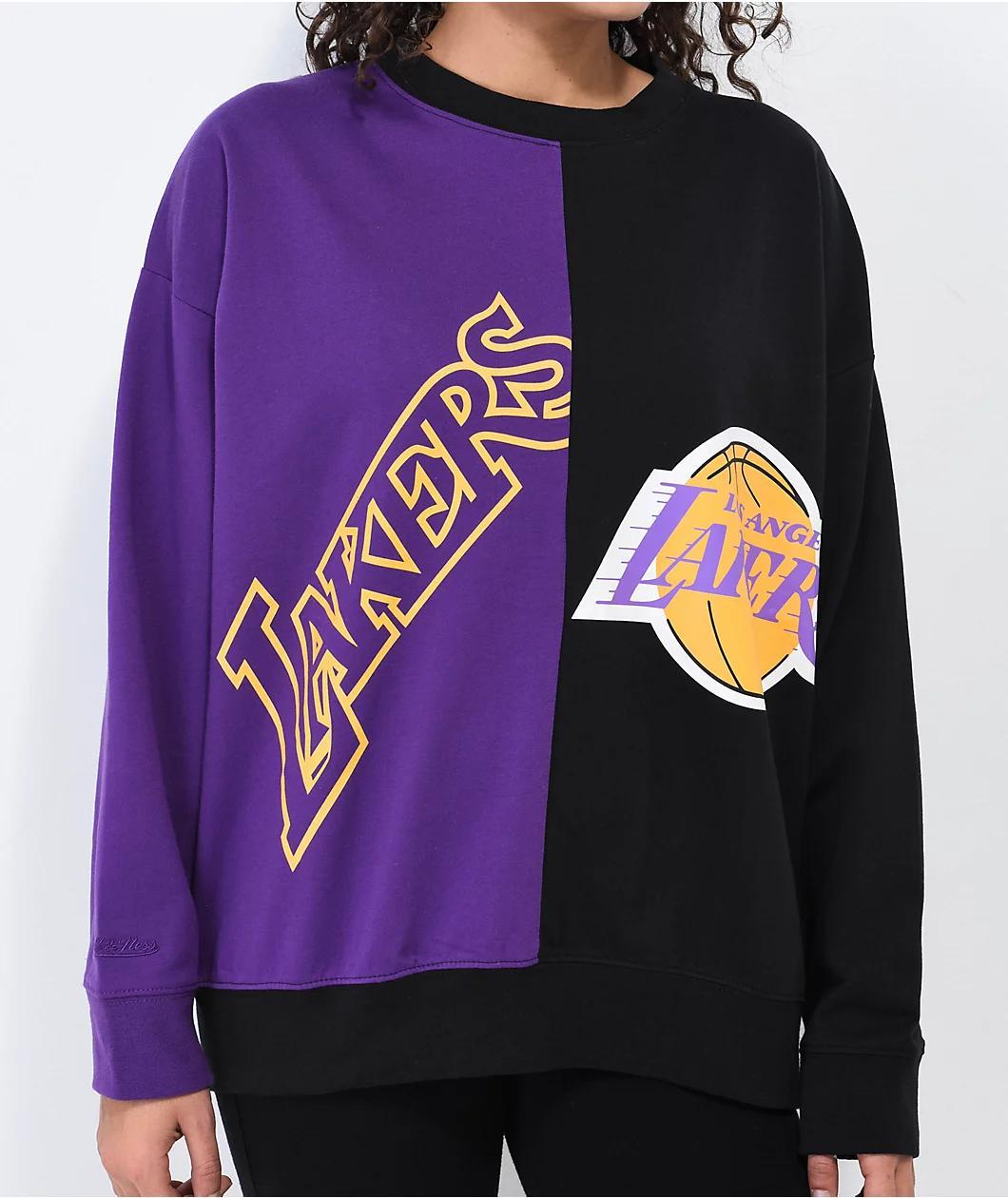 Mitchell & Ness LA Lakers Big Face Black & Purple Split Crewneck Sweatshirt Product Image