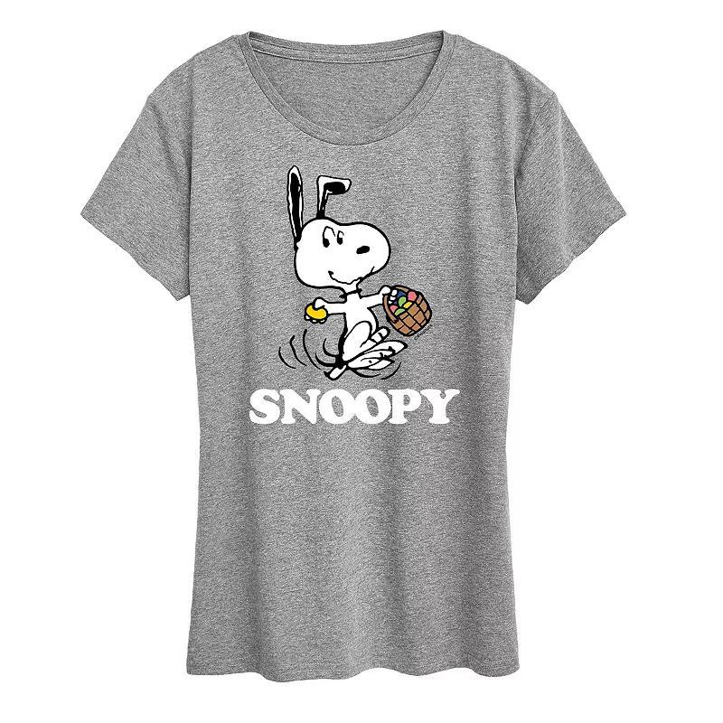 Women's Peanuts Snoopy Easter Basket Graphic Tee, Size: XL, Grey Green Product Image