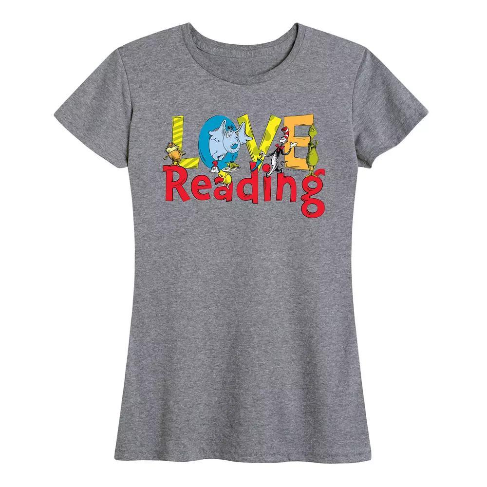 Women's Dr. Seuss Love Reading Graphic Tee, Size: Large, Grey Royal Blue Product Image