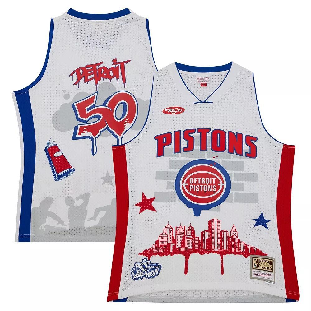 Men's Mitchell & Ness x Tats Cru White Detroit Pistons Hardwood Classics Fashion Jersey, Size: Small, Pis White Product Image