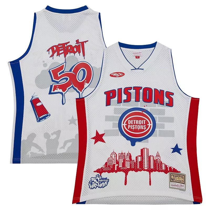 Men's Mitchell & Ness x Tats Cru White Detroit Pistons Hardwood Classics Fashion Jersey, Size: Small, Pis White Product Image