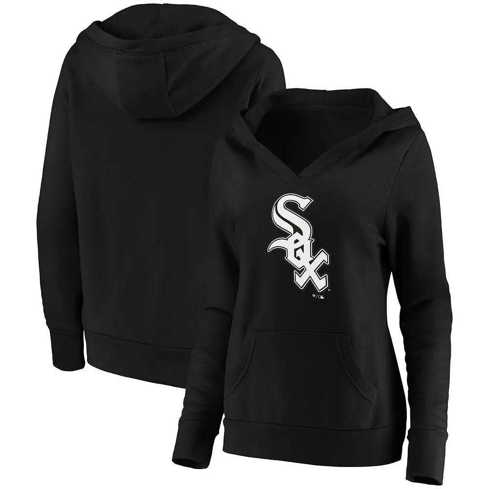 Women's Fanatics Branded Black Chicago White Sox Official Logo Crossover V-Neck Pullover Hoodie,  Product Image