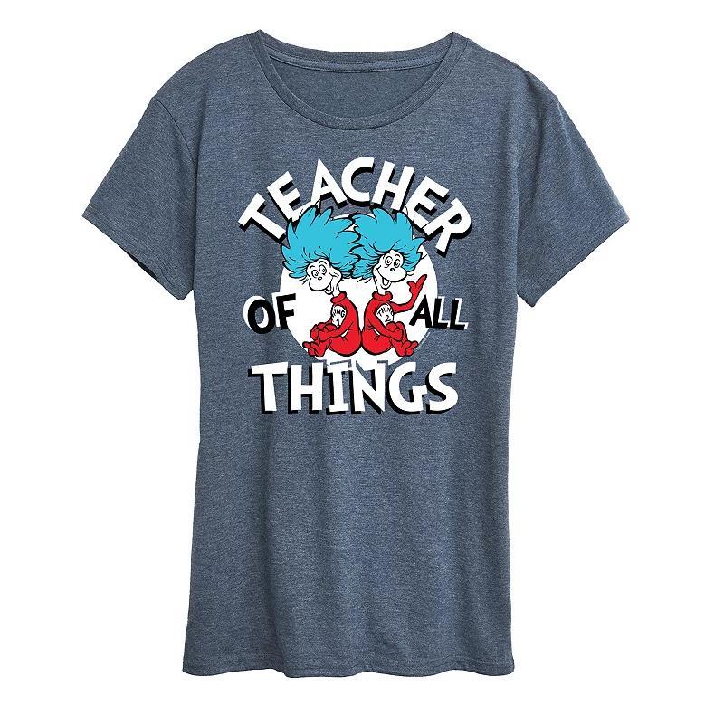 Women's Dr. Seuss Teacher Of All Things Graphic Tee, Size: XL, Grey Royal Blue Product Image