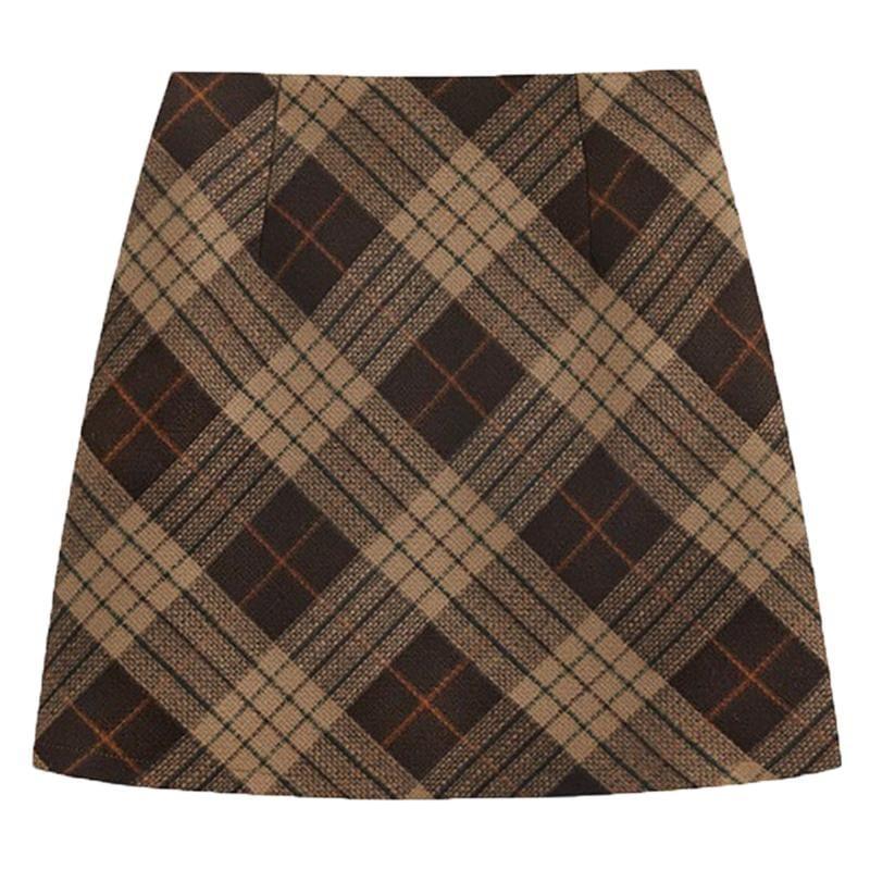 High Rise Plaid Mini A-Line Skirt Product Image