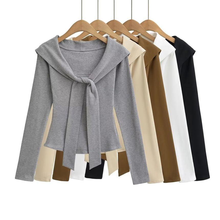 Mock Two-Piece Long-Sleeve Plain Crop Top Product Image