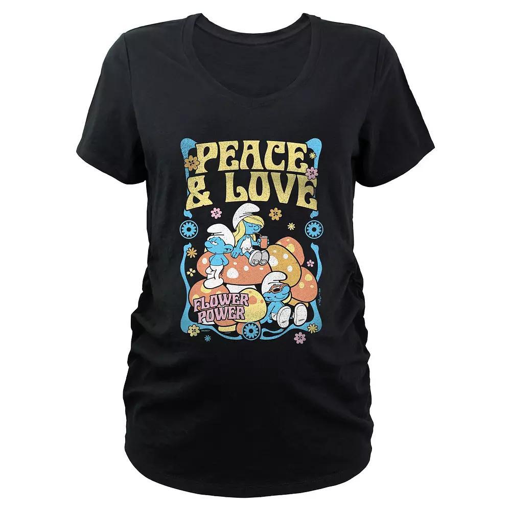 Maternity Smurfs Peace And Love Flower Power Graphic Tee, Women's, Size: XL-Mat, Black Product Image