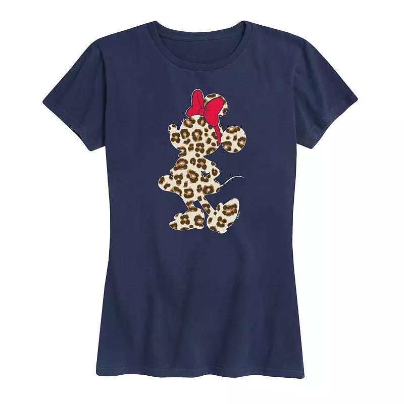 Disneys Minnie Mouse Womens Leopard Graphic Tee Blue Product Image