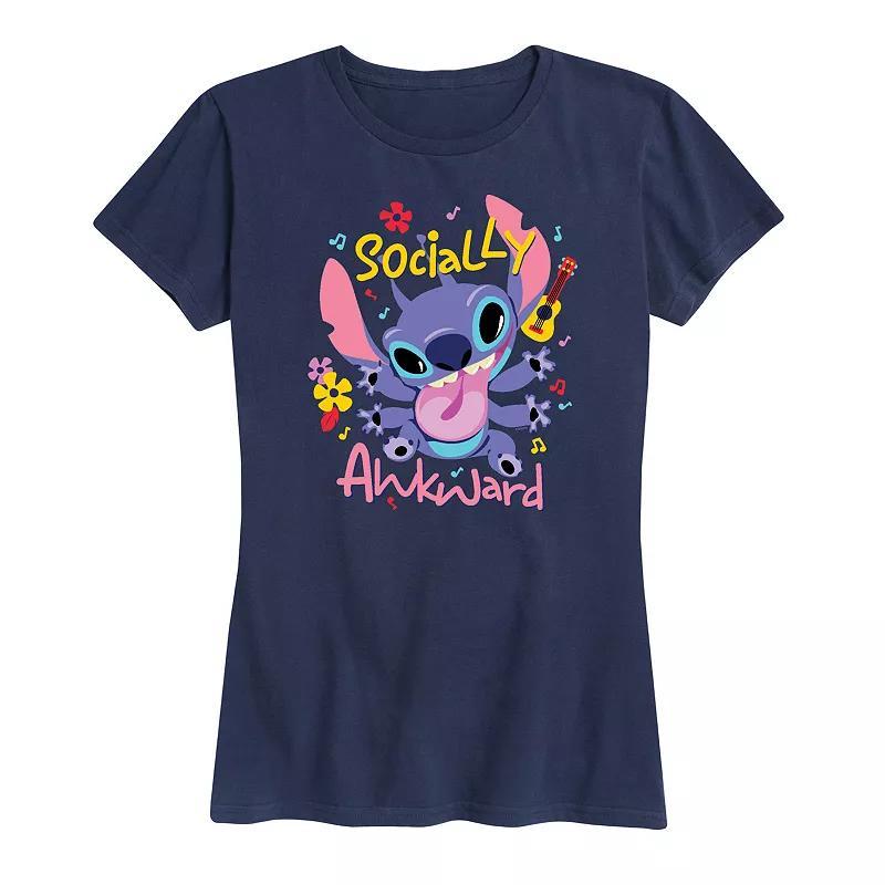 Disney's Lilo & Stitch Women's Socially Awkward Graphic Tee, Size: Small, Heather Grey Product Image