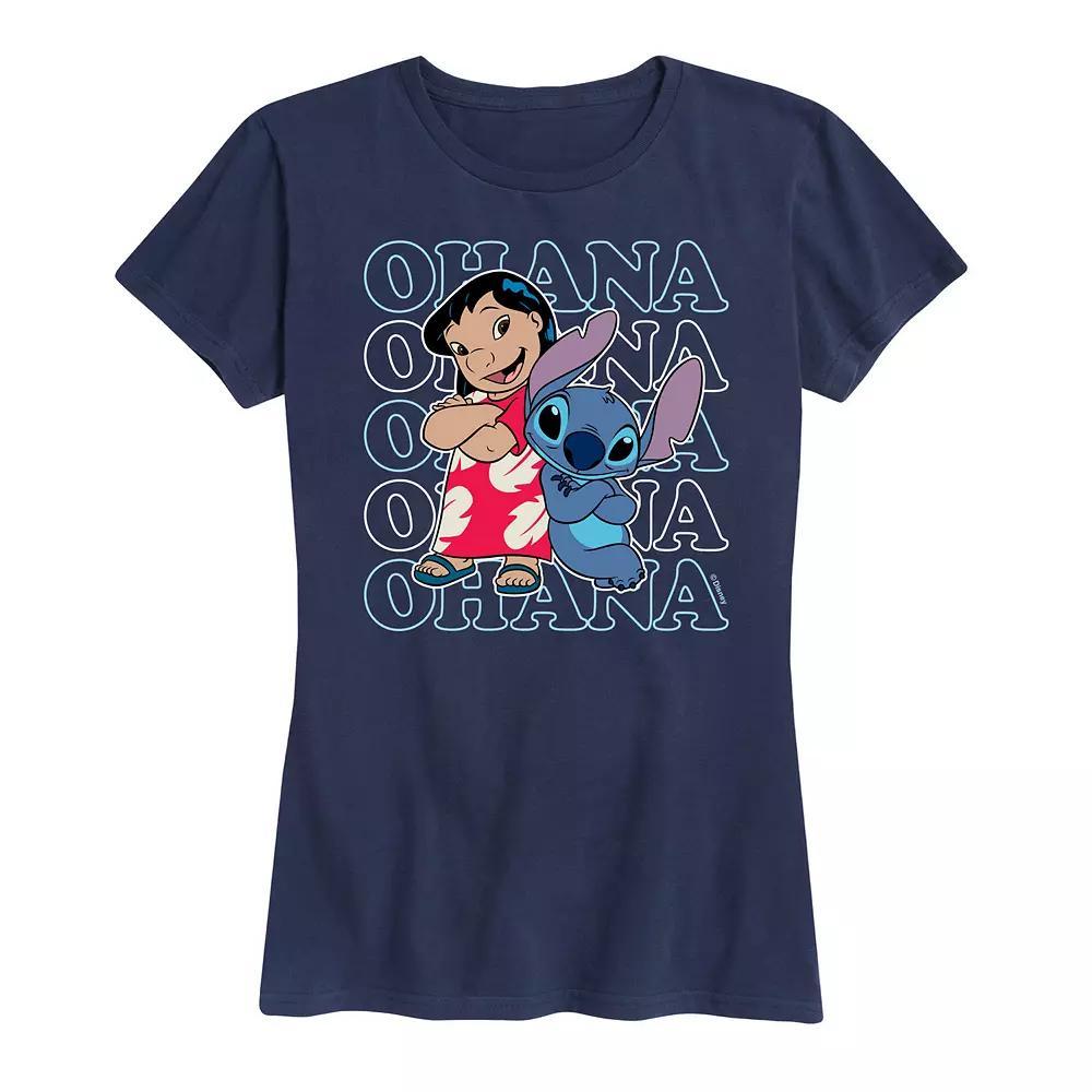 Disney's Lilo & Stitch Women's Ohana Repeated Graphic Tee, Size: XXL, Blue Product Image