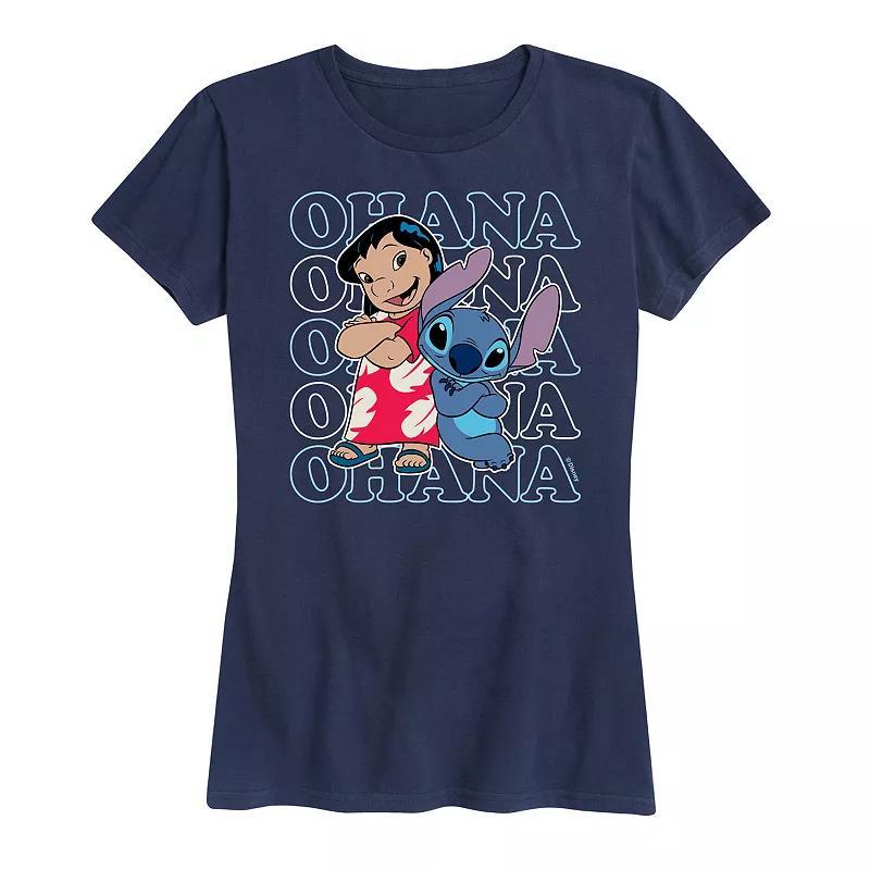 Disney's Lilo & Stitch Women's Ohana Repeated Graphic Tee, Size: XXL, Blue Product Image