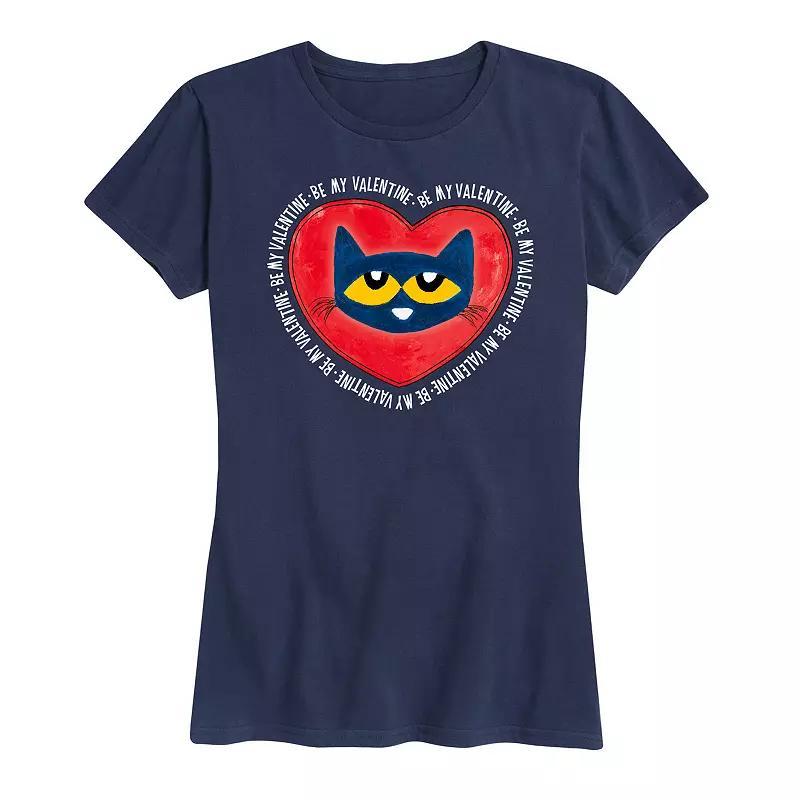 Women's Pete The Cat Be My Valentine Pete Face Graphic Tee, Size: Large, Grey Gray Product Image