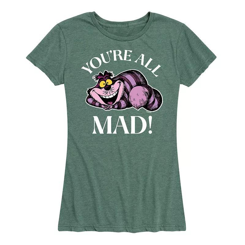 Disneys Alice in Wonderland Womens Youre All Mad Graphic Tee, Girls Grey Green Product Image