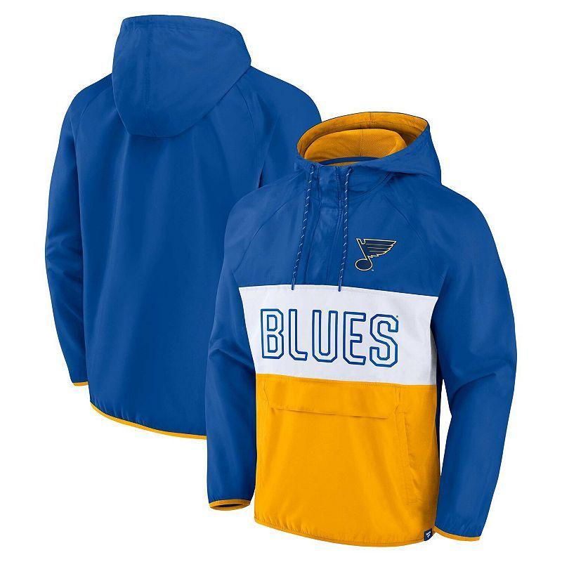 Men's Fanatics Branded Blue/Gold St. Louis Blues Backhand Shooter Defender Anorak Raglan Hoodie Quarter-Zip Jacket,  Product Image