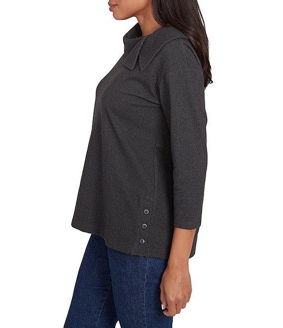 Ruby Rd. Luxe Rib Knit Split Cowl Neck 3/4 Sleeve Pullover Sweater Product Image