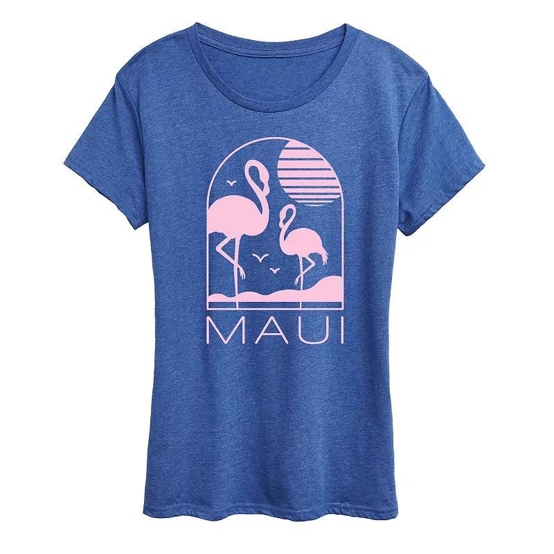 Womens Maui Flamingos Graphic Tee Grey Royal Blue Product Image