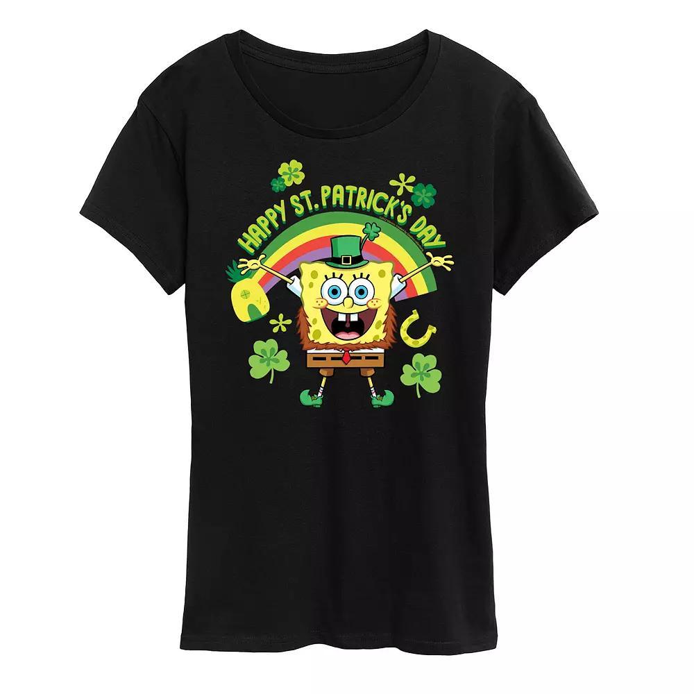 Women's SpongeBob SquarePants Happy St. Patrick's Day Graphic Tee, Size: Large, Black Product Image