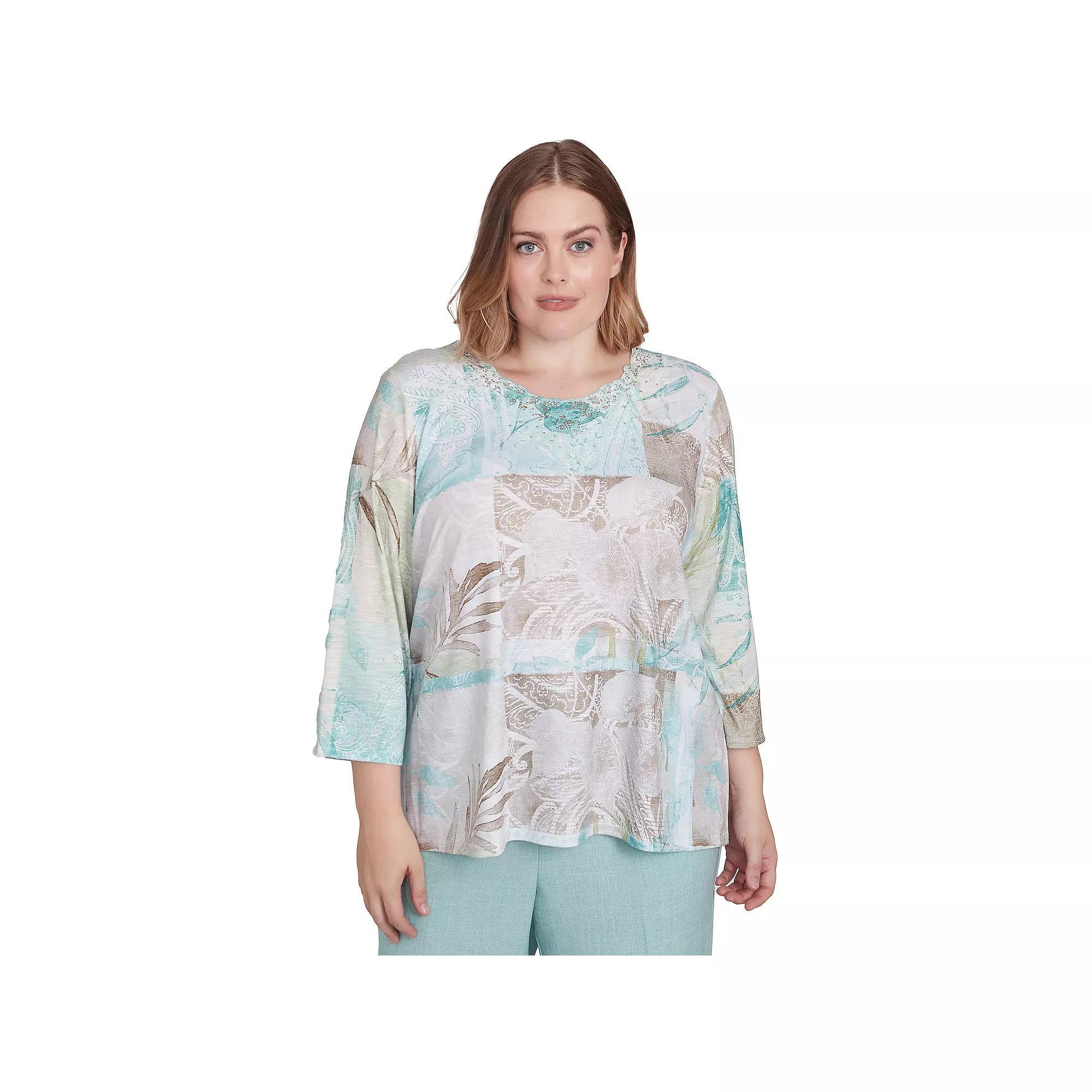 Plus Size Alfred Dunner Patchwork Leaves Textured Top, Women's, Size: 2XL, Neutral Team Product Image