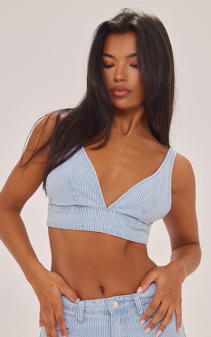 Blue Stripe Denim Triangle Bralet Product Image