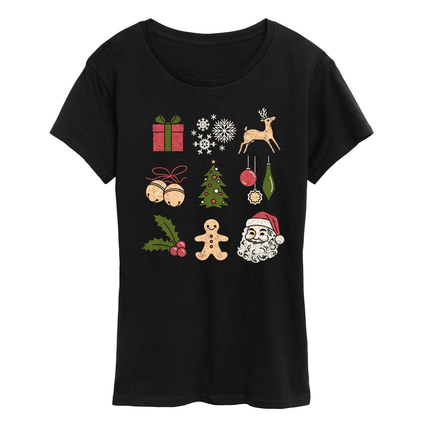 Women's Christmas Icon Grid Graphic Tee,  Product Image