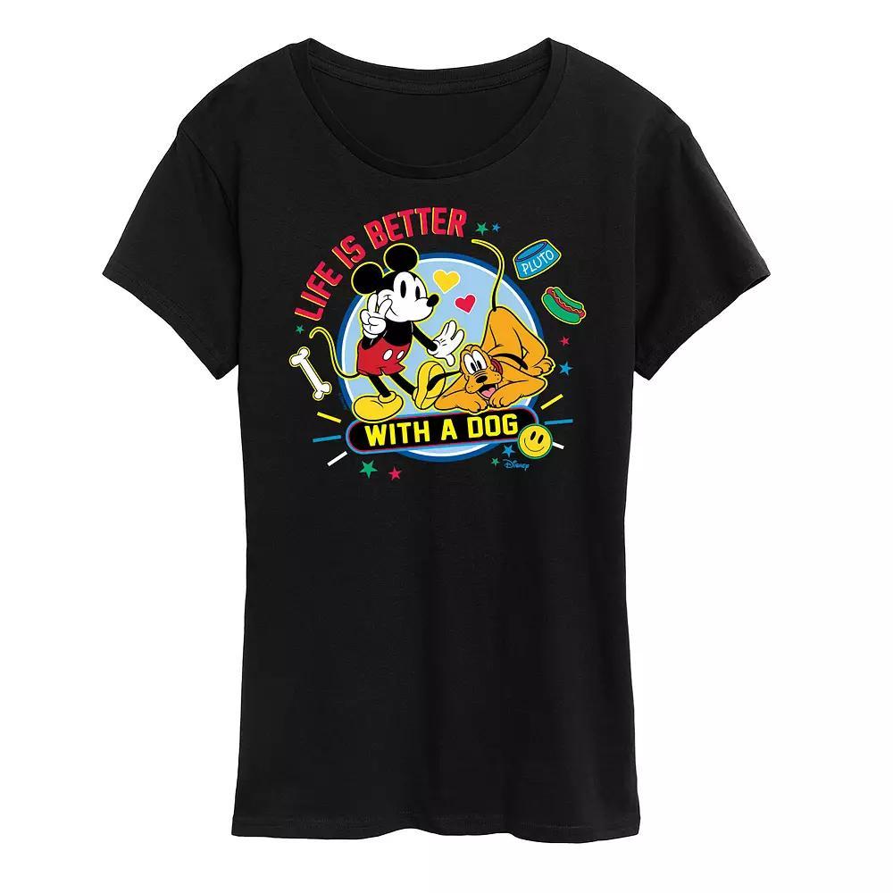 Disney's Mickey Mouse & Pluto Women's Life Is Better With A Dog Graphic Tee, Size: XL, Black Product Image