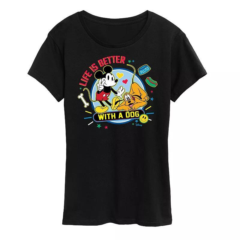 Disney's Mickey Mouse & Pluto Women's Life Is Better With A Dog Graphic Tee, Size: XL, Black Product Image