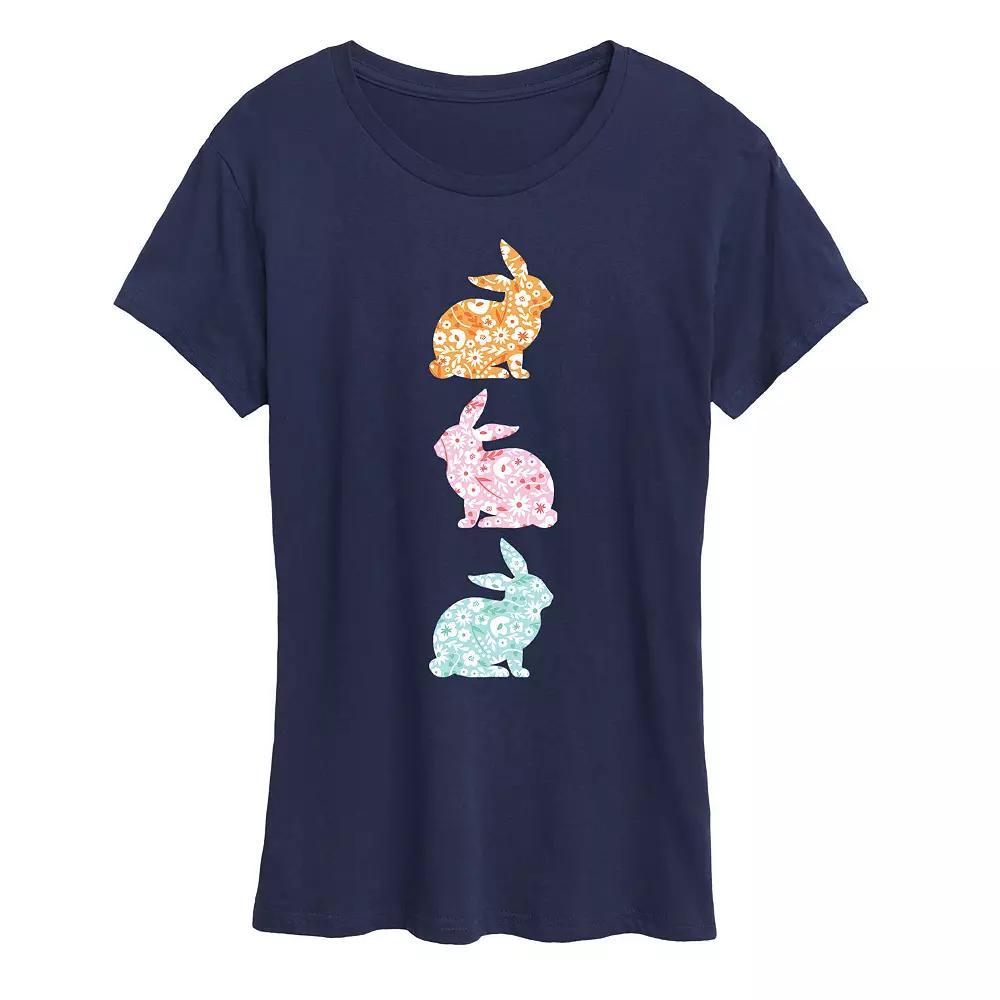 Women's Stacked Patterned Bunnies Graphic Tee,  Product Image