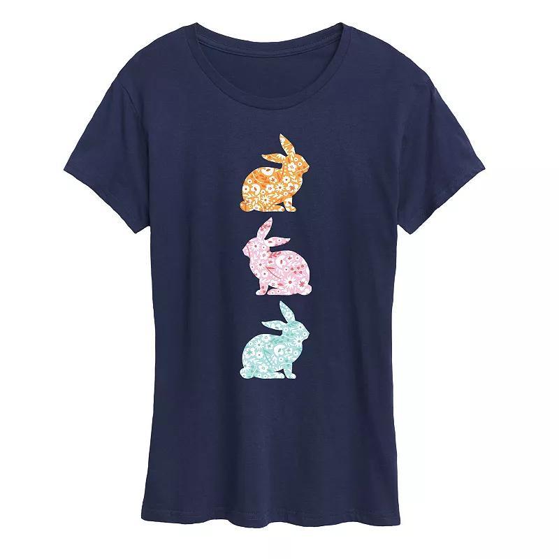 Women's Stacked Patterned Bunnies Graphic Tee,  Product Image