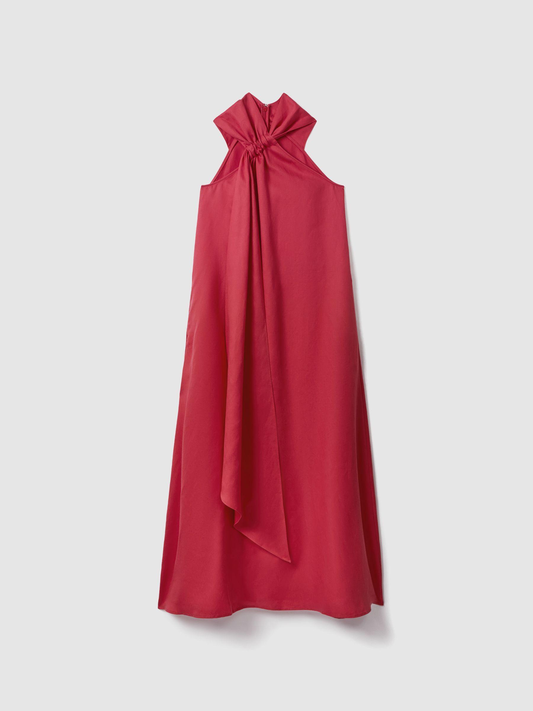 Linen Blend Drape Maxi Dress in Coral Product Image