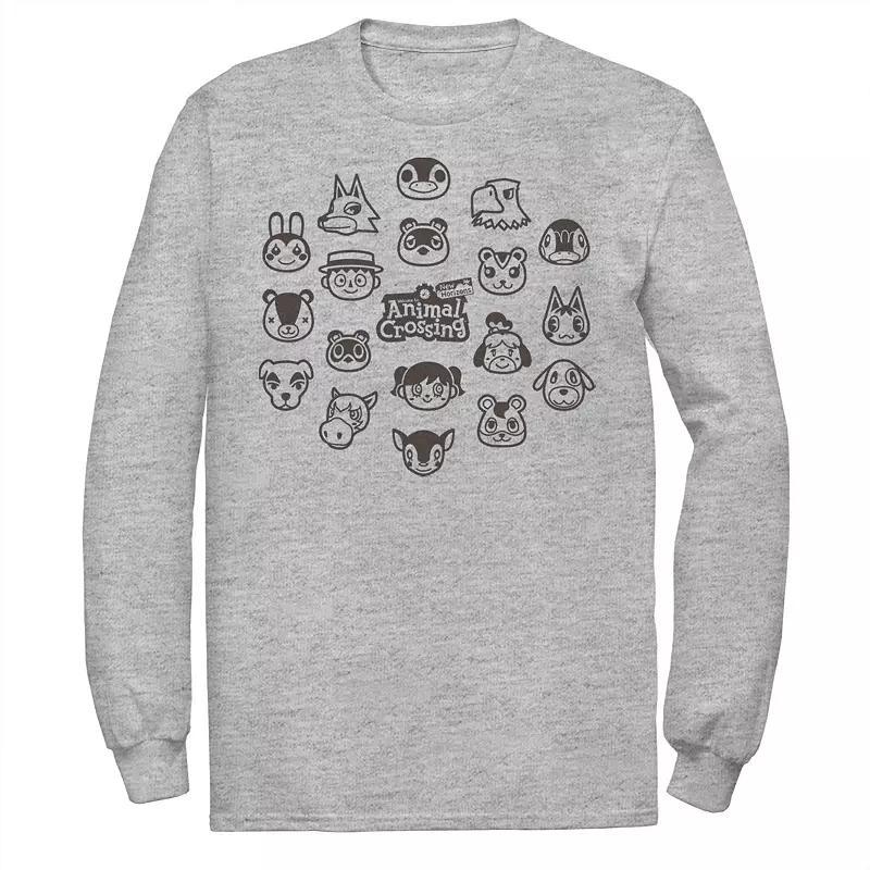 Big & Tall Animal Crossing Characters Heads Group Long Sleeve, Men's, Size: Large Tall, Athletic Grey Product Image