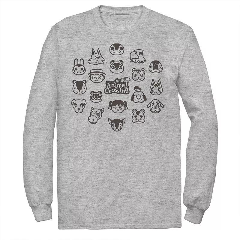 Big & Tall Animal Crossing Characters Heads Group Long Sleeve, Men's, Size: Large Tall, Athletic Grey Product Image