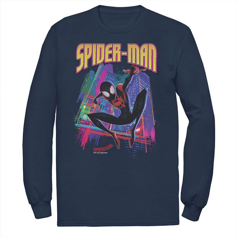 Men's Marvel Into The Spider-Verse Neon Skyline Tee, Size: Medium, Blue Product Image