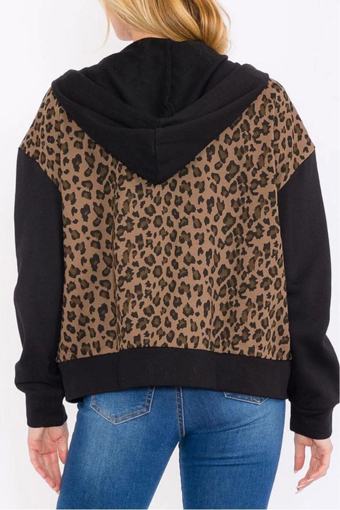 Zip Up Front Pockets Animal Print Hooded Jacket Product Image