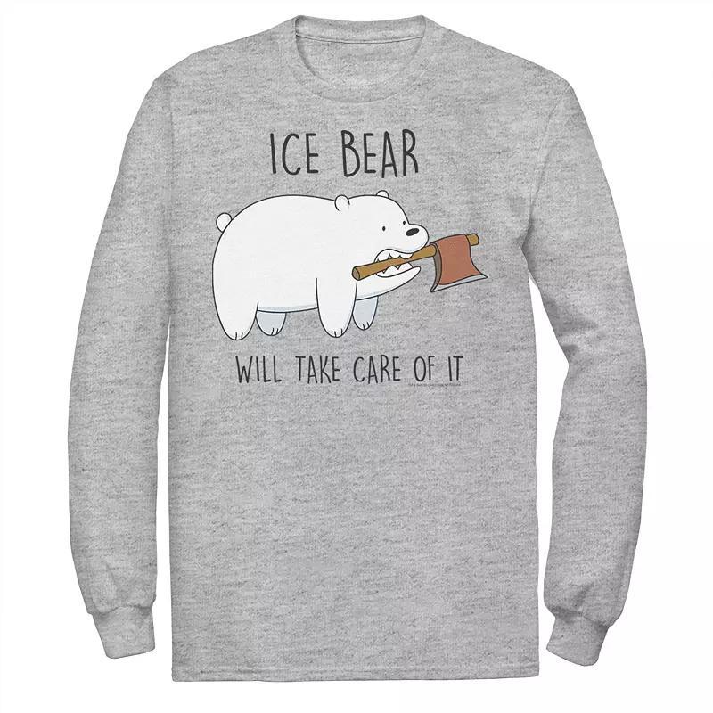 Mens Cartoon Network Bare Bears Ice Bear Take Care Of It Axe Long Sleeve Tee Athletic Grey Product Image