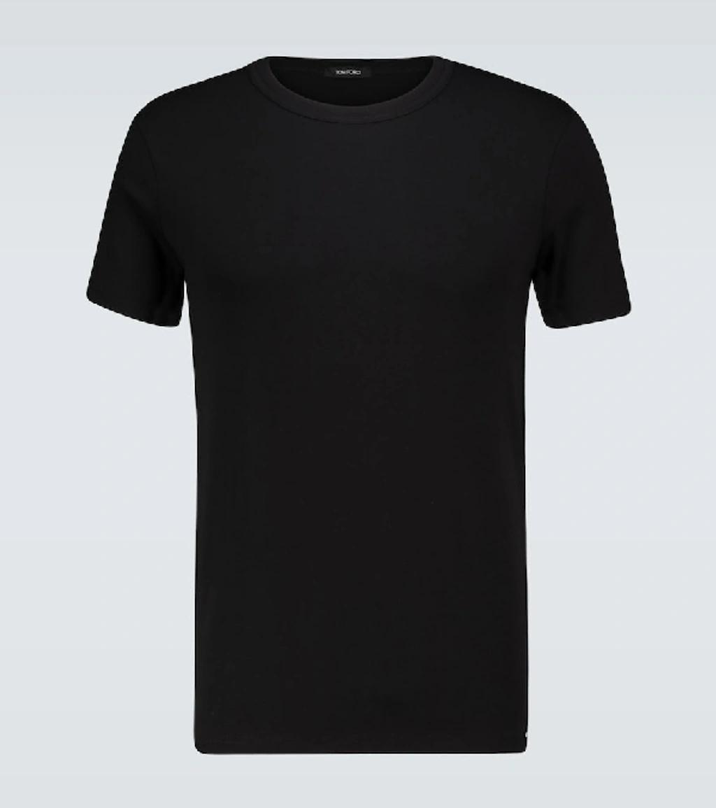 TOM FORD Black Basic Crewneck T-shirt With Tonal Stitching In Cotton Blend Man Product Image
