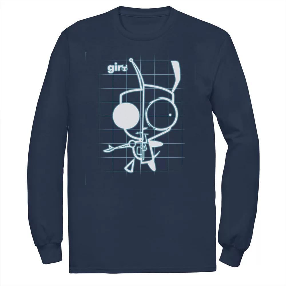 Men's Nickelodeon Invader Zim X-Ray Schematic GIR Long Sleeve Graphic Tee, Size: Large, Blue Product Image