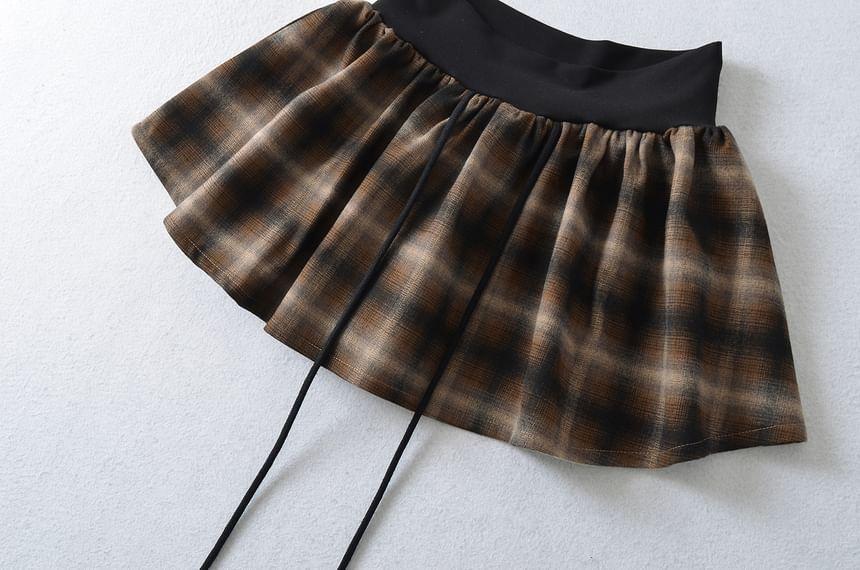 High Rise Color-Block Plaid Mini Skirt Product Image