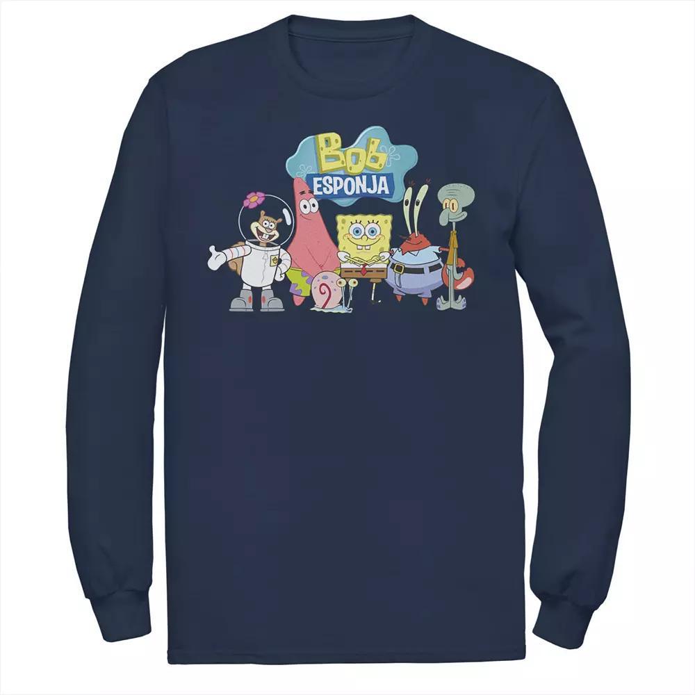 Men's Nickelodeon SpongeBob SquarePants Bob Esponja Happy Group Shot Long Sleeve Graphic Tee, Size: Large, Black Product Image