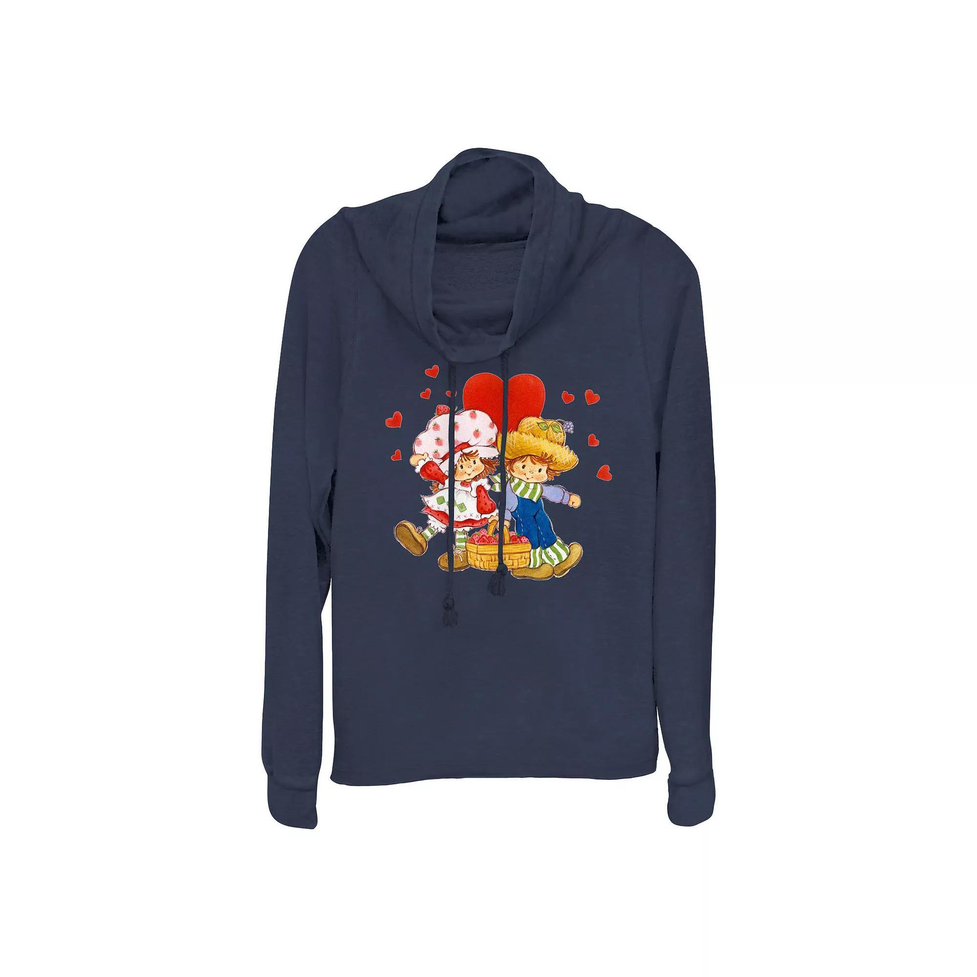 Women's Strawberry Shortcake And Huckleberry Pie Love Cowlneck Graphic Lightweight Long Sleeve, Size: XS, Blue Product Image