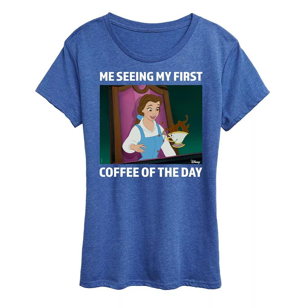 Disney Princess Belle Women's First Coffee Of The Day Meme Graphic Tee,  Product Image
