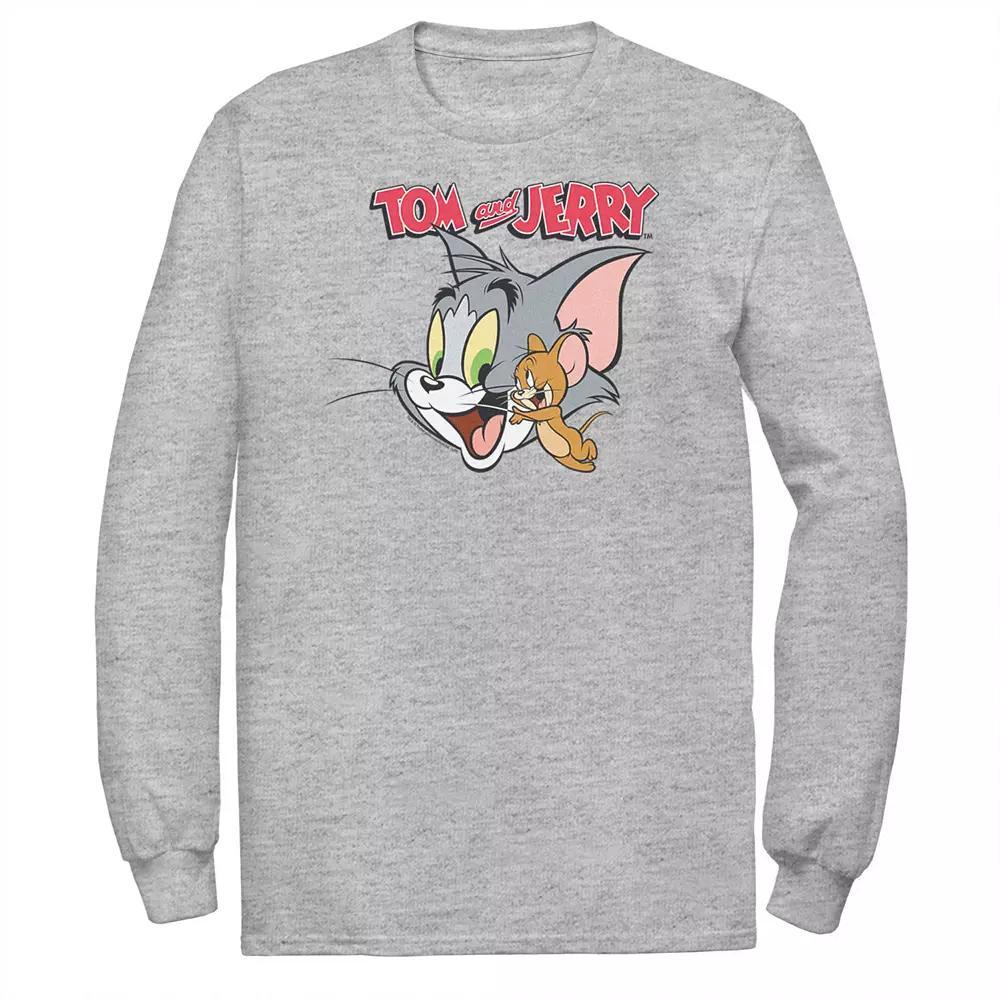 Big & Tall Tom and Jerry Simple Portrait Logo Long Sleeve Graphic Tee, Men's, Size: Large Tall, Athletic Grey Product Image