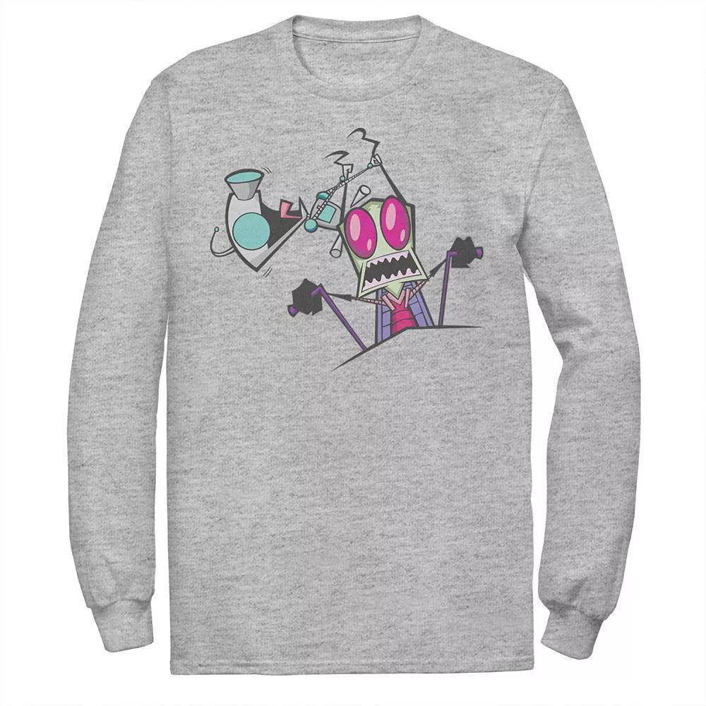 Men's Nickelodeon Invader Zim Gir Pulling Zim's Antennas Portrait Long Sleeve Graphic Tee, Size: Small, Athletic Grey Product Image