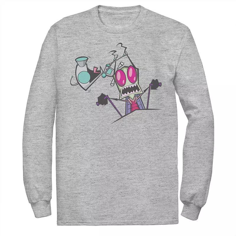 Men's Nickelodeon Invader Zim Gir Pulling Zim's Antennas Portrait Long Sleeve Graphic Tee, Size: Small, Athletic Grey Product Image