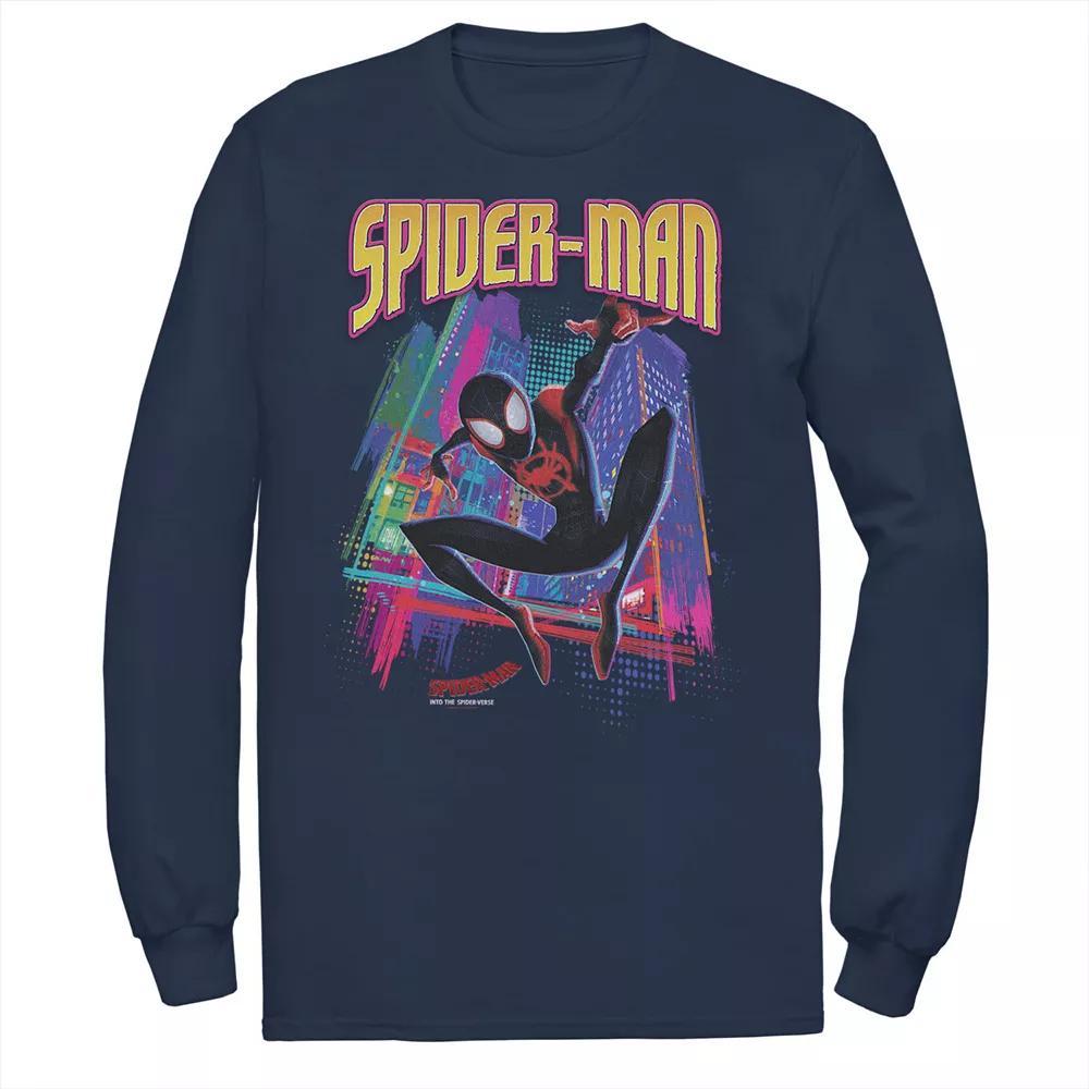 Men's Marvel Into The Spider-Verse Neon Skyline Tee, Size: Medium, Blue Product Image