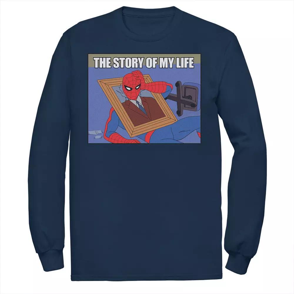 Men's Marvel Spider-Man The Story Of My Life Humor Portrait Tee, Size: 3XL, Blue Product Image