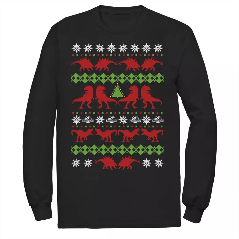 Men's Jurassic World Dino Ugly Holiday Sweater Long Sleeve Graphic Tee,  Product Image