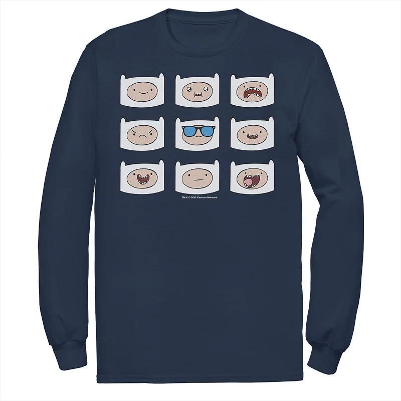 Mens Adventure Time Finns Many Faces Grid Long Sleeve Graphic Tee Blue Product Image