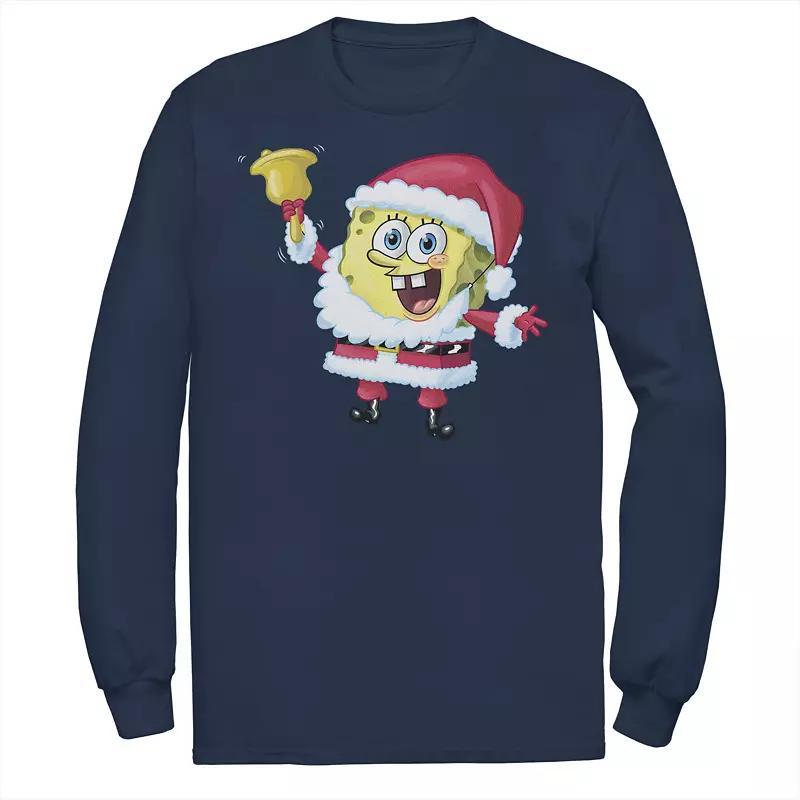 Mens SpongeBob SquarePants Santa Claus Sponge Christmas Long Sleeve Tee Blue Product Image