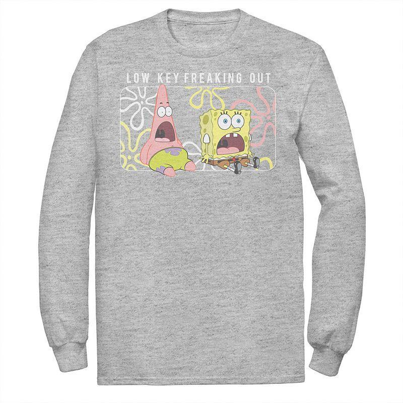 Men's Nickelodeon SpongeBob SquarePants Line Art Cursive Logo Portrait Long Sleeve Graphic Tee, Size: Small, Athletic Grey Product Image